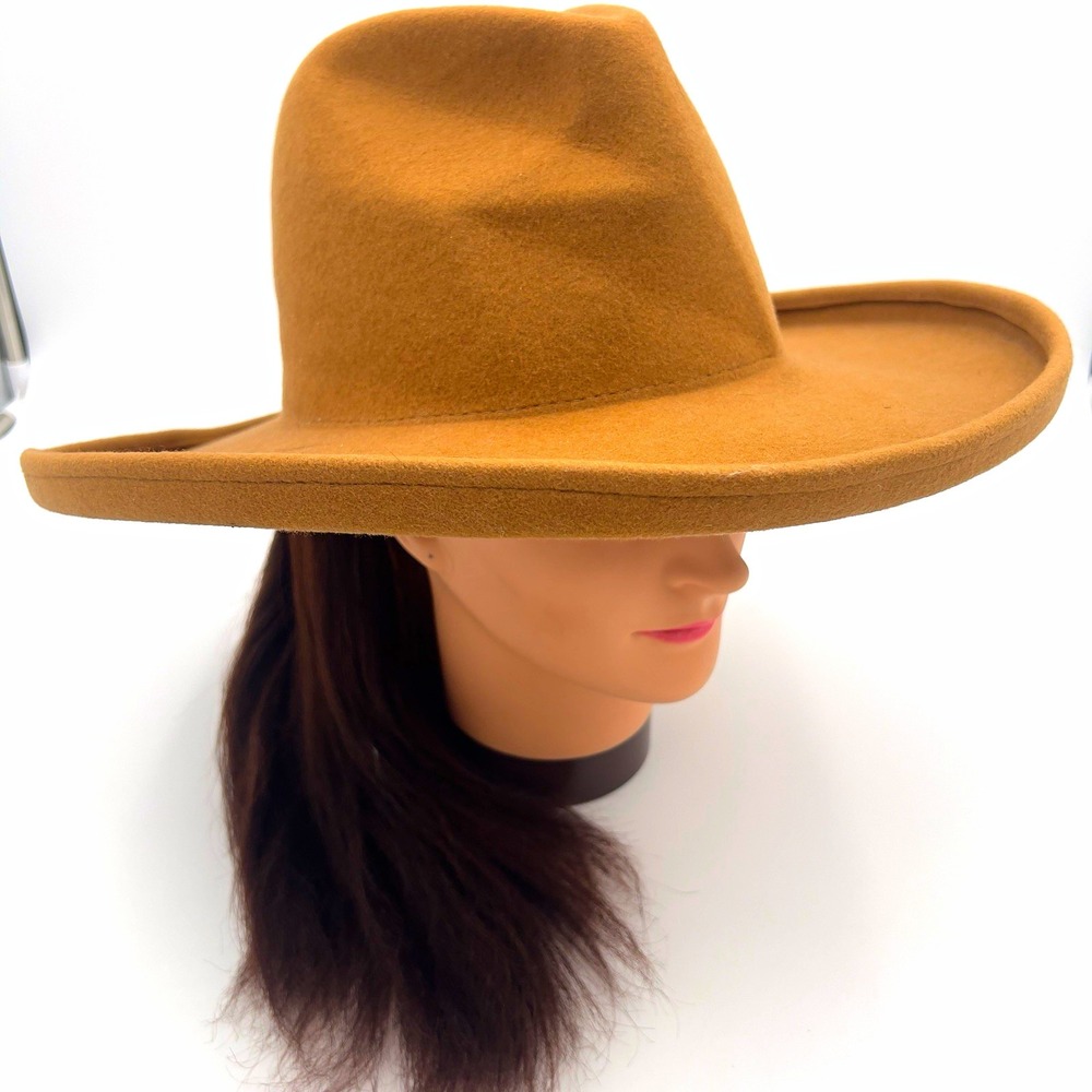 GIGI PIP Brown Wool Felt Wide Brim Fedora Hat Solid Womens Size 59